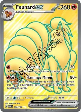 Carte Pokémon Feunard ex  n°186 de la série 151