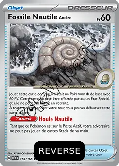 Carte Pokémon Fossile Nautile Ancien  Reverse n°153 de la série 151