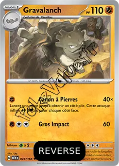 Carte Pokémon Gravalanch  Reverse n°075 de la série 151