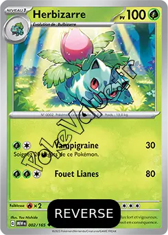 Carte Pokémon Herbizarre  Reverse n°002 de la série 151