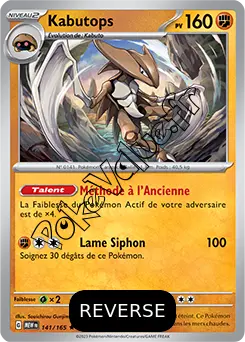 Carte Pokémon Kabutops  Reverse n°141 de la série 151