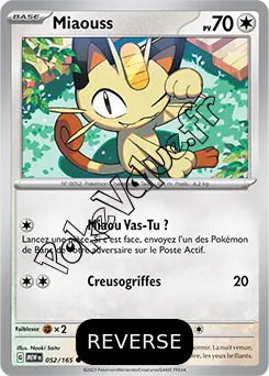Carte Pokémon Miaouss  Reverse n°052 de la série 151