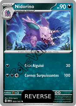 Carte Pokémon Nidorino  Reverse n°033 de la série 151