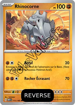 Carte Pokémon Rhinocorne  Reverse n°111 de la série 151