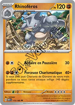 Carte Pokémon Rhinoféros n°112 de la série 151
