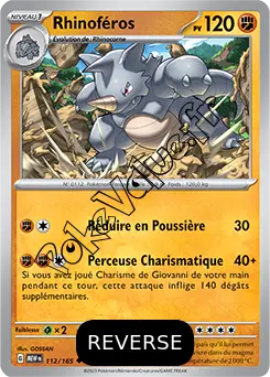 Carte Pokémon Rhinoféros Reverse n°112 de la série 151