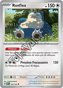 Carte Pokémon Ronflex  n°143 de la série 151