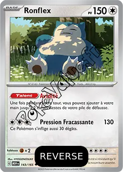 Carte Pokémon Ronflex  Reverse n°143 de la série 151