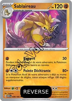 Carte Pokémon Sablaireau  Reverse n°028 de la série 151