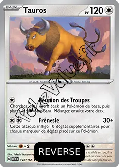 Carte Pokémon Tauros  Reverse n°128 de la série 151