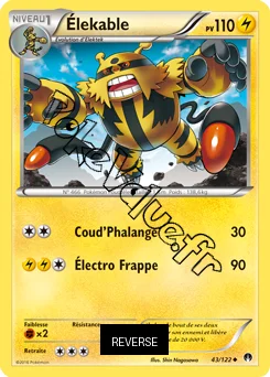 Carte Pokémon Élekable  Reverse n°43 de la série Rupture Turbo