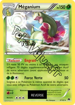 Carte Pokémon Meganium  Reverse n°3 de la série Rupture Turbo