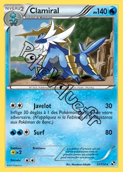 Carte Pokémon Clamiral n°31 de la série Noir et Blanc