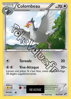 Carte Pokémon Colombeau Reverse n°85 de la série Noir et Blanc