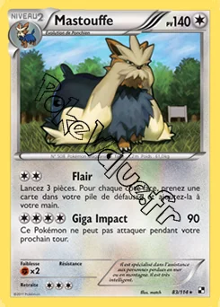 Carte Pokémon Mastouffe n°83 de la série Noir et Blanc