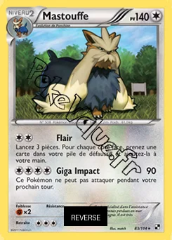 Carte Pokémon Mastouffe Reverse n°83 de la série Noir et Blanc