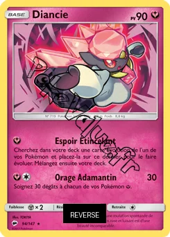 Carte Pokémon Diancie  Reverse n°94 de la série Ombres Ardentes