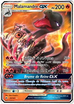 Carte Pokémon Malamandre GX n°25 de la série Ombres Ardentes