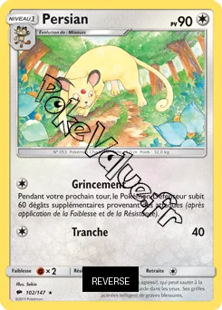 Carte Pokémon Persian  Reverse n°102 de la série Ombres Ardentes
