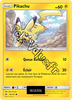 Carte Pokémon Pikachu  Reverse n°40 de la série Ombres Ardentes