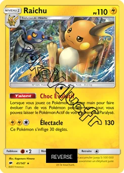 Carte Pokémon Raichu  Reverse n°41 de la série Ombres Ardentes