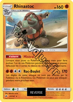Carte Pokémon Rhinastoc Reverse n°67 de la série Ombres Ardentes