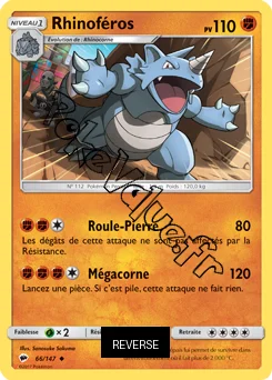 Carte Pokémon Rhinoféros Reverse n°66 de la série Ombres Ardentes