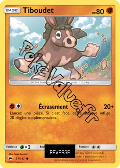 Carte Pokémon Tiboudet  Reverse n°77 de la série Ombres Ardentes