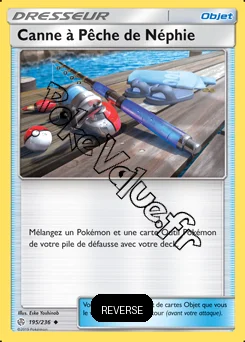 Carte Pokémon Canne à Pêche de Néphie Reverse n°195 de la série Éclipse Cosmique
