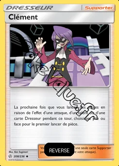 Carte Pokémon Clément Reverse n°208 de la série Éclipse Cosmique