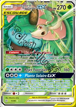 Carte Pokémon Florizarre et Vipélierre GX n°1 de la série Éclipse Cosmique