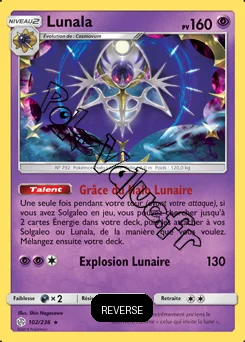 Carte Pokémon Lunala  Reverse n°102 de la série Éclipse Cosmique