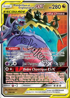 Carte Pokémon Mandrillon et Engloutyran GX n°158 de la série Éclipse Cosmique