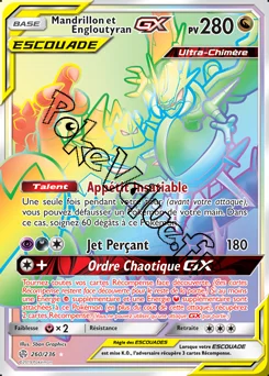 Carte Pokémon Mandrillon et Engloutyran GX n°260 de la série Éclipse Cosmique