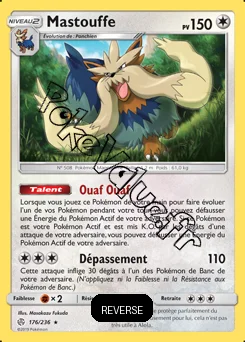 Carte Pokémon Mastouffe Reverse n°176 de la série Éclipse Cosmique