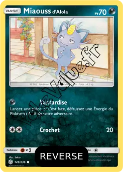 Carte Pokémon Miaouss d’Alola Reverse n°128 de la série Éclipse Cosmique