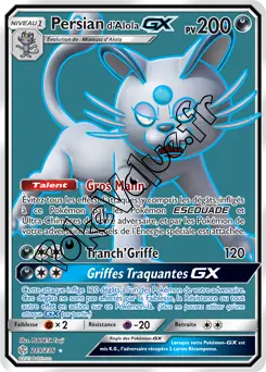 Carte Pokémon Persian d’Alola GX n°219 de la série Éclipse Cosmique