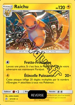 Carte Pokémon Raichu  Reverse n°67 de la série Éclipse Cosmique