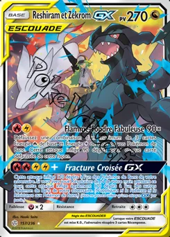 Carte Pokémon Reshiram et Zekrom GX n°157 de la série Éclipse Cosmique