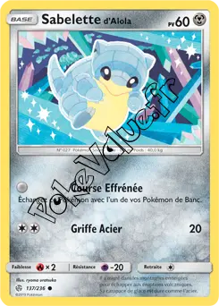 Carte Pokémon Sabelette d’Alola n°137 de la série Éclipse Cosmique