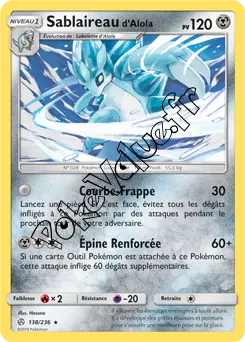 Carte Pokémon Sablaireau d’Alola n°138 de la série Éclipse Cosmique