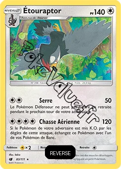 Carte Pokémon Étouraptor Reverse n°83 de la série Invasion Carmin