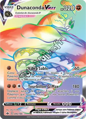 Carte Pokémon Dunaconda VMAX  n°206 de la série Règne de Glace