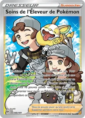 Carte Pokémon Soins de l'Éleveur de Pokémon n°188 de la série Ténèbres Embrasées