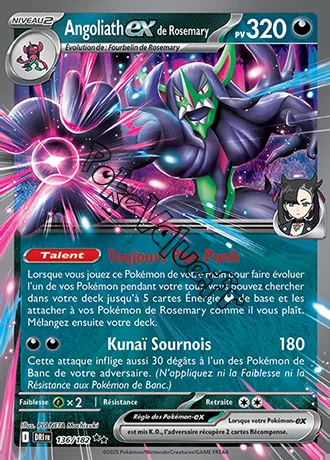 Carte Pokémon Angoliath ex de Rosemary  n°136 de la série Rivalités Destinées