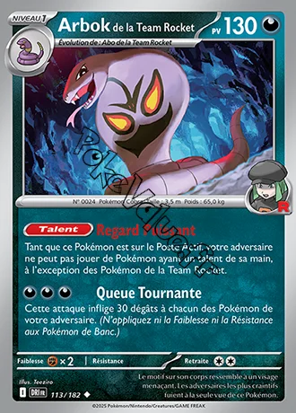 Carte Pokémon Arbok de la Team Rocket  n°113 de la série Rivalités Destinées