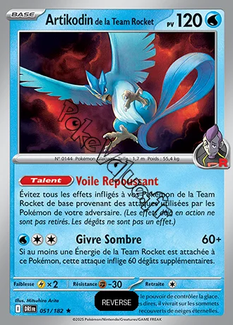 Carte Pokémon Artikodin de la Team Rocket  Reverse n°051 de la série Rivalités Destinées