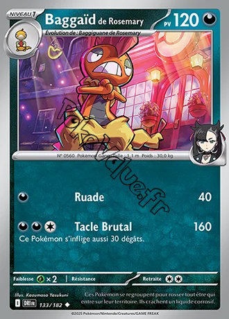 Carte Pokémon Baggaïd de Rosemary  n°133 de la série Rivalités Destinées