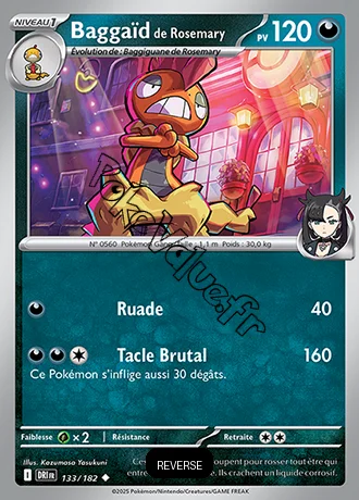 Carte Pokémon Baggaïd de Rosemary  Reverse n°133 de la série Rivalités Destinées