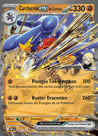 Carte Pokémon Carchacrok ex de Cynthia  n°104 de la série Rivalités Destinées